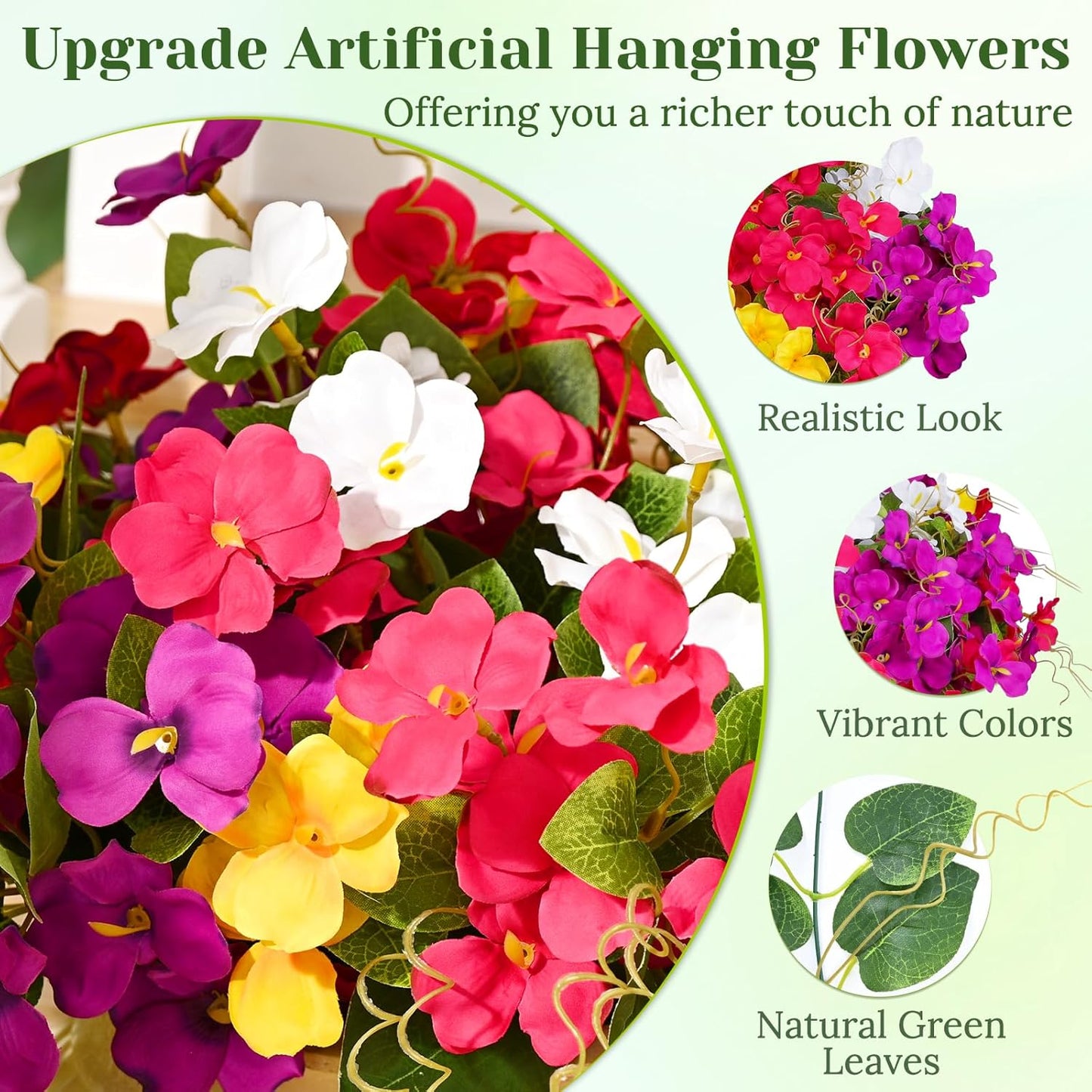 Look Real Artificial Hanging Flowers for Outdoors, Realistic Artificial Flowers for Outdoors Basket UV Resistant Fake Hanging Flowers Plants for Porch Patio Balcony Garden