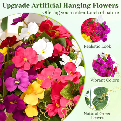 Look Real Artificial Hanging Flowers for Outdoors, Realistic Artificial Flowers for Outdoors Basket UV Resistant Fake Hanging Flowers Plants for Porch Patio Balcony Garden