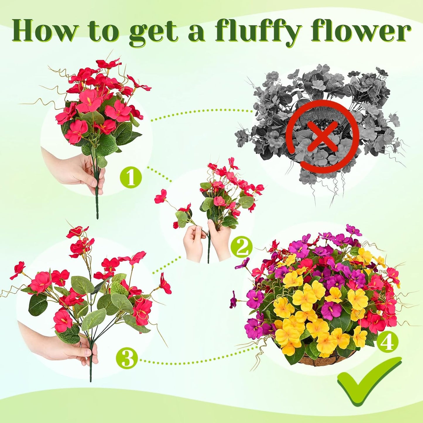 Look Real Artificial Hanging Flowers for Outdoors, Realistic Artificial Flowers for Outdoors Basket UV Resistant Fake Hanging Flowers Plants for Porch Patio Balcony Garden