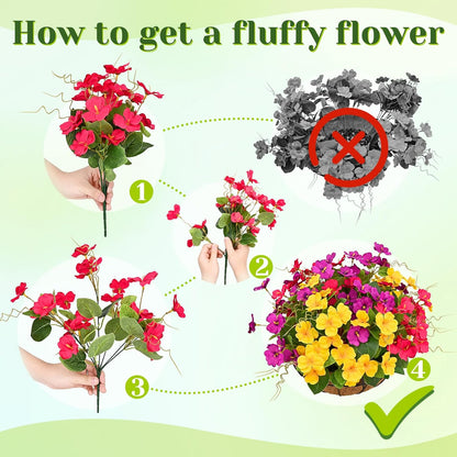 Look Real Artificial Hanging Flowers for Outdoors, Realistic Artificial Flowers for Outdoors Basket UV Resistant Fake Hanging Flowers Plants for Porch Patio Balcony Garden