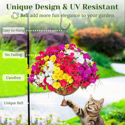 Look Real Artificial Hanging Flowers for Outdoors, Realistic Artificial Flowers for Outdoors Basket UV Resistant Fake Hanging Flowers Plants for Porch Patio Balcony Garden