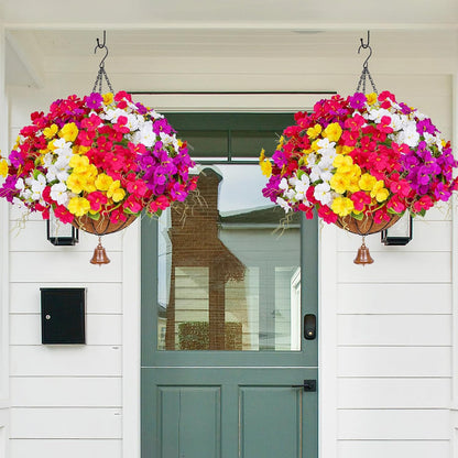 Look Real Artificial Hanging Flowers for Outdoors, Realistic Artificial Flowers for Outdoors Basket UV Resistant Fake Hanging Flowers Plants for Porch Patio Balcony Garden
