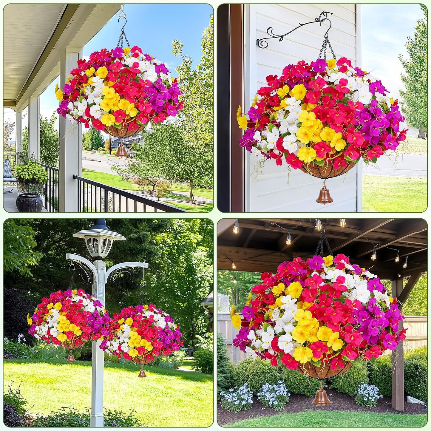 Look Real Artificial Hanging Flowers for Outdoors, Realistic Artificial Flowers for Outdoors Basket UV Resistant Fake Hanging Flowers Plants for Porch Patio Balcony Garden