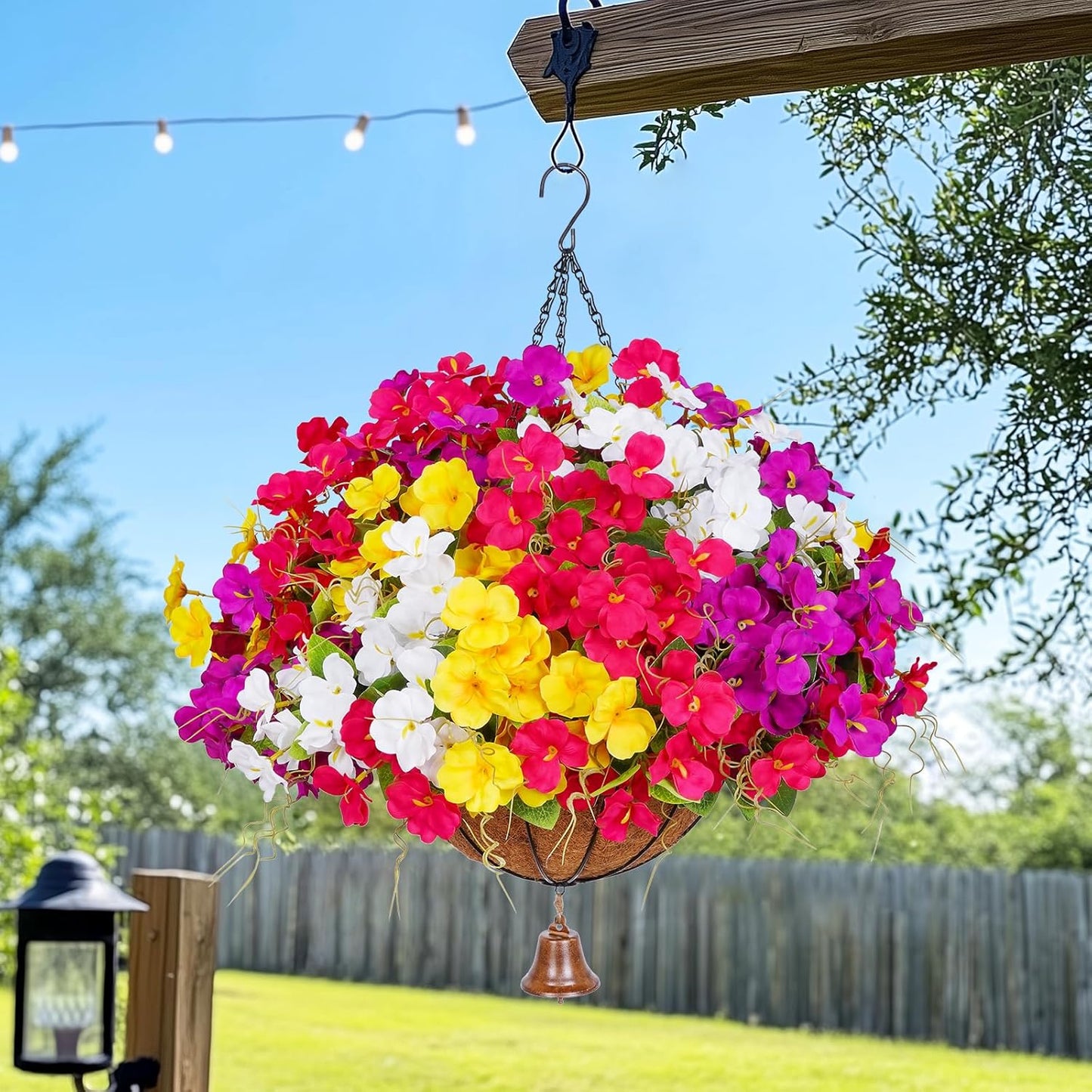 Look Real Artificial Hanging Flowers for Outdoors, Realistic Artificial Flowers for Outdoors Basket UV Resistant Fake Hanging Flowers Plants for Porch Patio Balcony Garden
