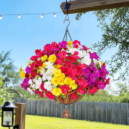 Look Real Artificial Hanging Flowers for Outdoors, Realistic Artificial Flowers for Outdoors Basket UV Resistant Fake Hanging Flowers Plants for Porch Patio Balcony Garden