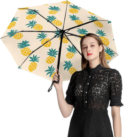 Yellow Pineapple Portable Travel Umbrella Compact Folding Auto Folding Umbrellas Fits Backpack Car