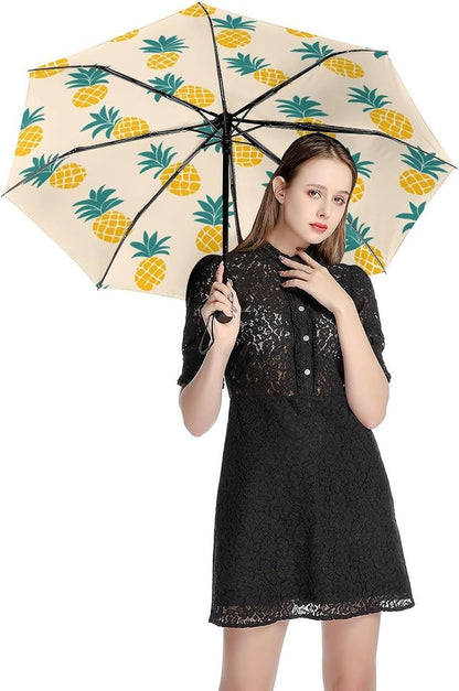 Yellow Pineapple Portable Travel Umbrella Compact Folding Auto Folding Umbrellas Fits Backpack Car