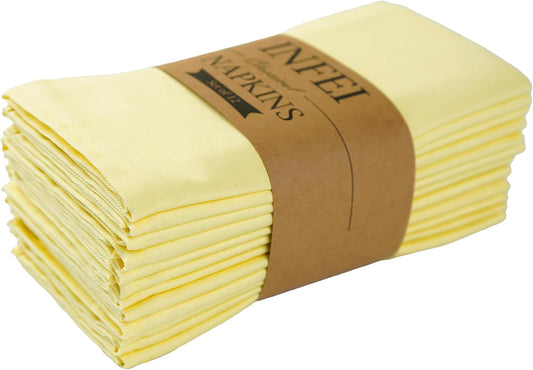 Solid Color Cotton Dinner Cloth Napkins - Set of 12 (17 x 17 inches) - for Events & Home Use (Yellow)