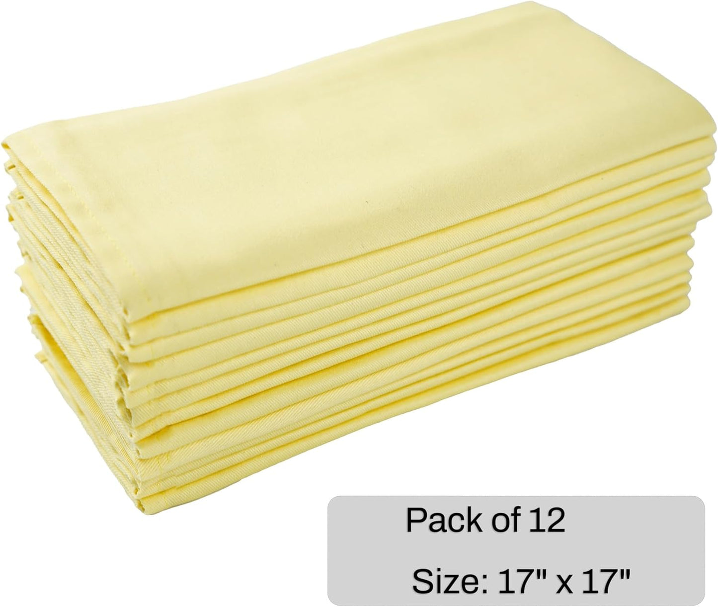 Solid Color Cotton Dinner Cloth Napkins - Set of 12 (17 x 17 inches) - for Events & Home Use (Yellow)