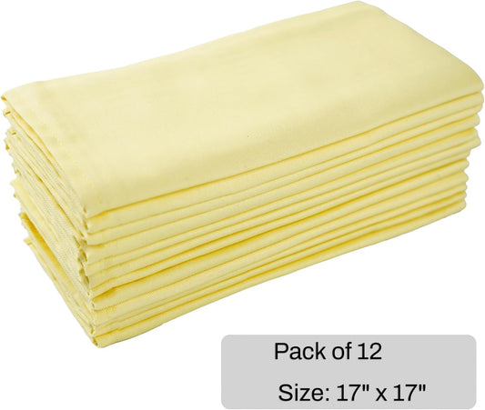 Solid Color Cotton Dinner Cloth Napkins - Set of 12 (17 x 17 inches) - for Events & Home Use (Yellow)