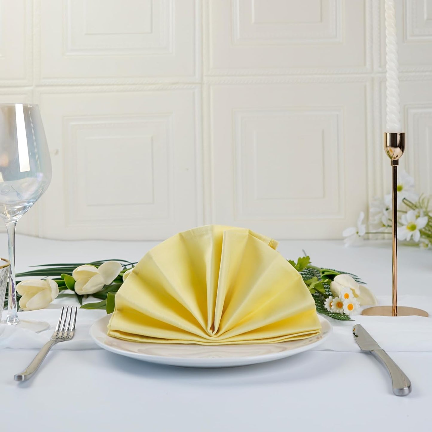 Solid Color Cotton Dinner Cloth Napkins - Set of 12 (17 x 17 inches) - for Events & Home Use (Yellow)