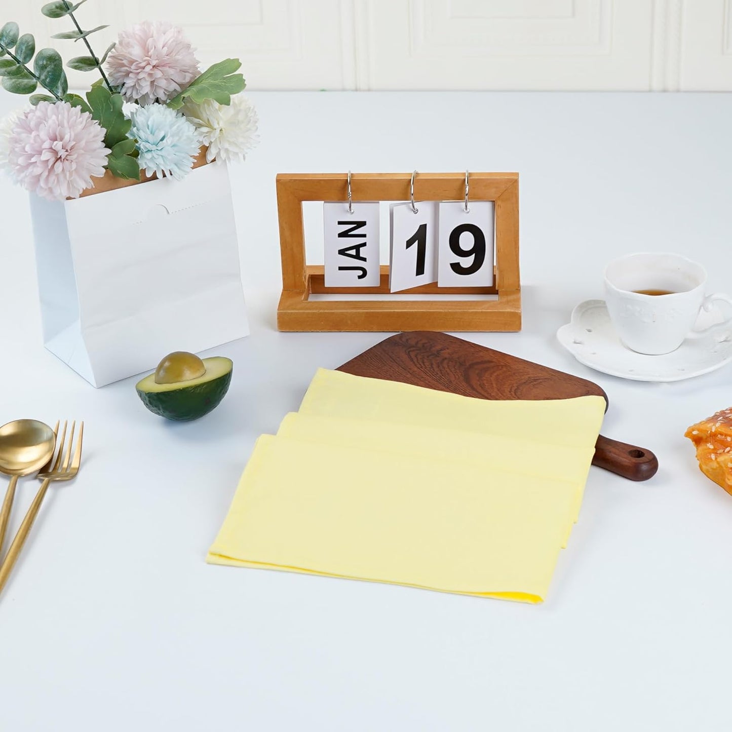 Solid Color Cotton Dinner Cloth Napkins - Set of 12 (17 x 17 inches) - for Events & Home Use (Yellow)