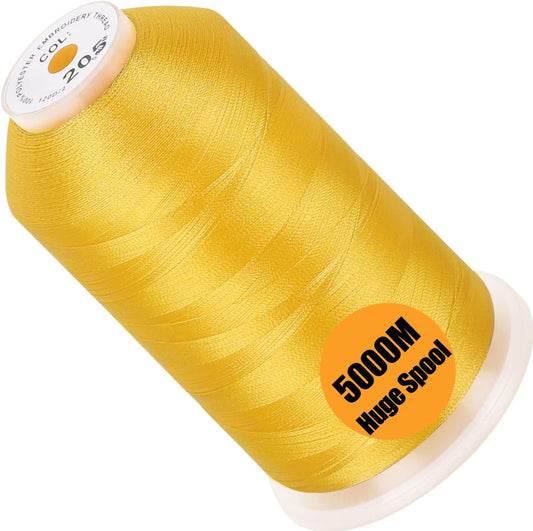 5000M Huge Spool Embroidery Machine Thread - Yellow | Single Spool, 40WT, Polyester, 5000M/5500YD for Commercial Machines, Use a Thread Stand to Work with Home Embroidery Machine