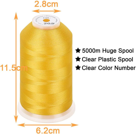 5000M Huge Spool Embroidery Machine Thread - Yellow | Single Spool, 40WT, Polyester, 5000M/5500YD for Commercial Machines, Use a Thread Stand to Work with Home Embroidery Machine
