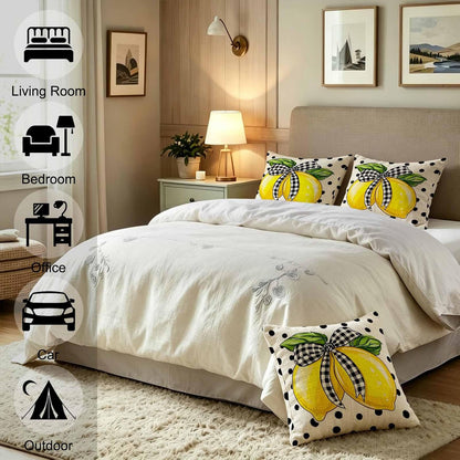 Bow Lemon Cotton Linen Throw Pillow Covers Citrus Fresh Cotton Linen Accent Cases for Bedroom 16x16 Inch Yellow