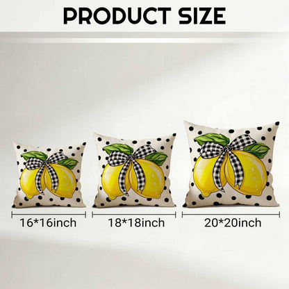 Bow Lemon Cotton Linen Throw Pillow Covers Citrus Fresh Cotton Linen Accent Cases for Bedroom 16x16 Inch Yellow
