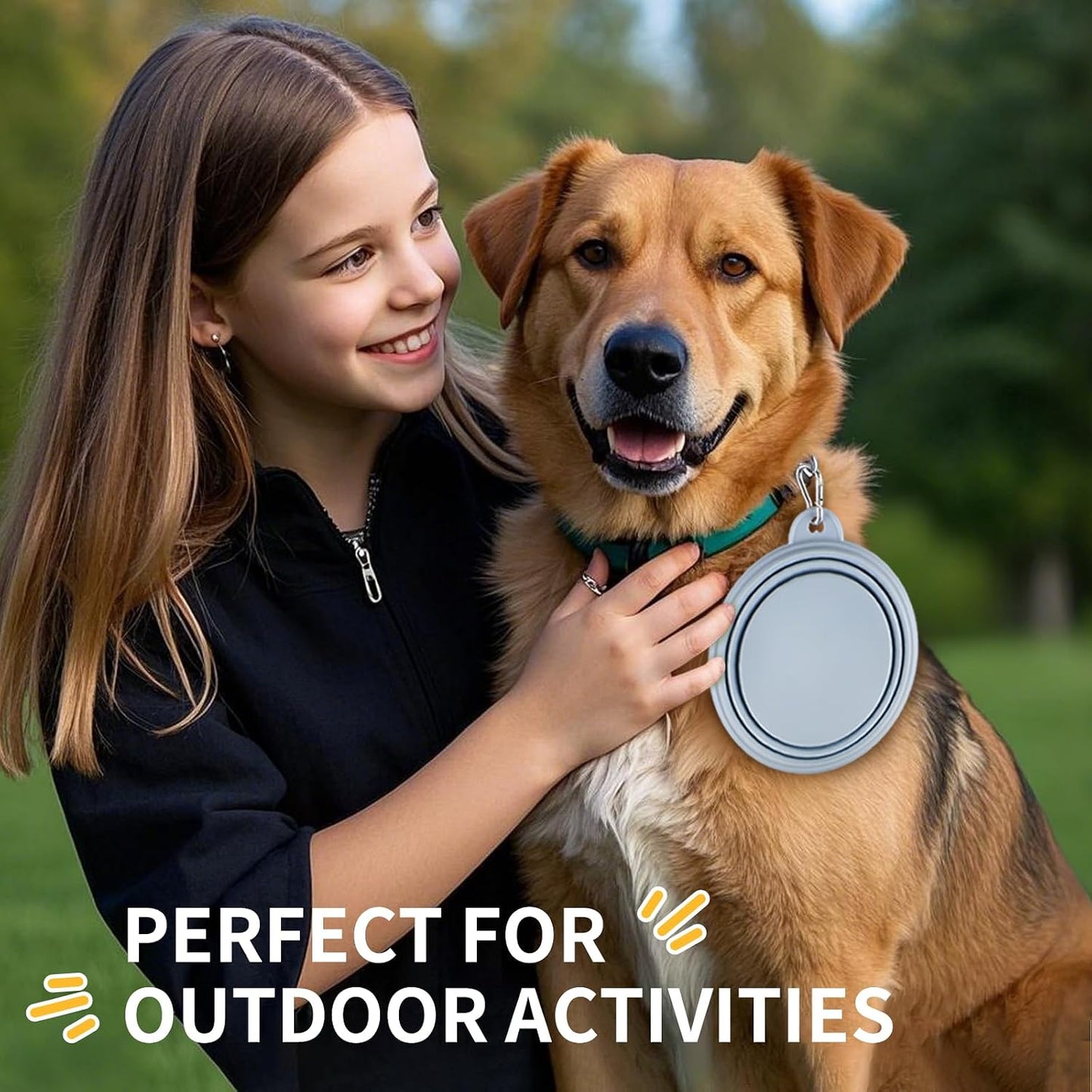 Collapsible Dog Bowls 2-Pack, Portable Travel Dog Bowl with Carabiner, Food-Grade Silicone Pet Bowl for Hiking, Walking(Macaron Blue and Yellow)