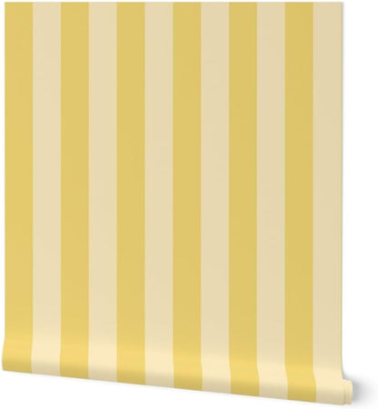 Yellow Stripes Peel and Stick Wallpaper | Roll 24" x 108" | Wide Stripe Pastel Bright Bold Dramatic | Self-adhesive, removable and renter-friendly
