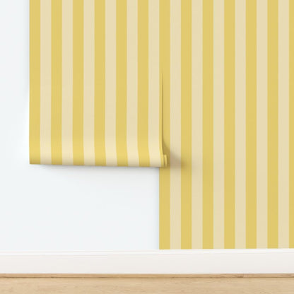 Yellow Stripes Peel and Stick Wallpaper | Roll 24" x 108" | Wide Stripe Pastel Bright Bold Dramatic | Self-adhesive, removable and renter-friendly
