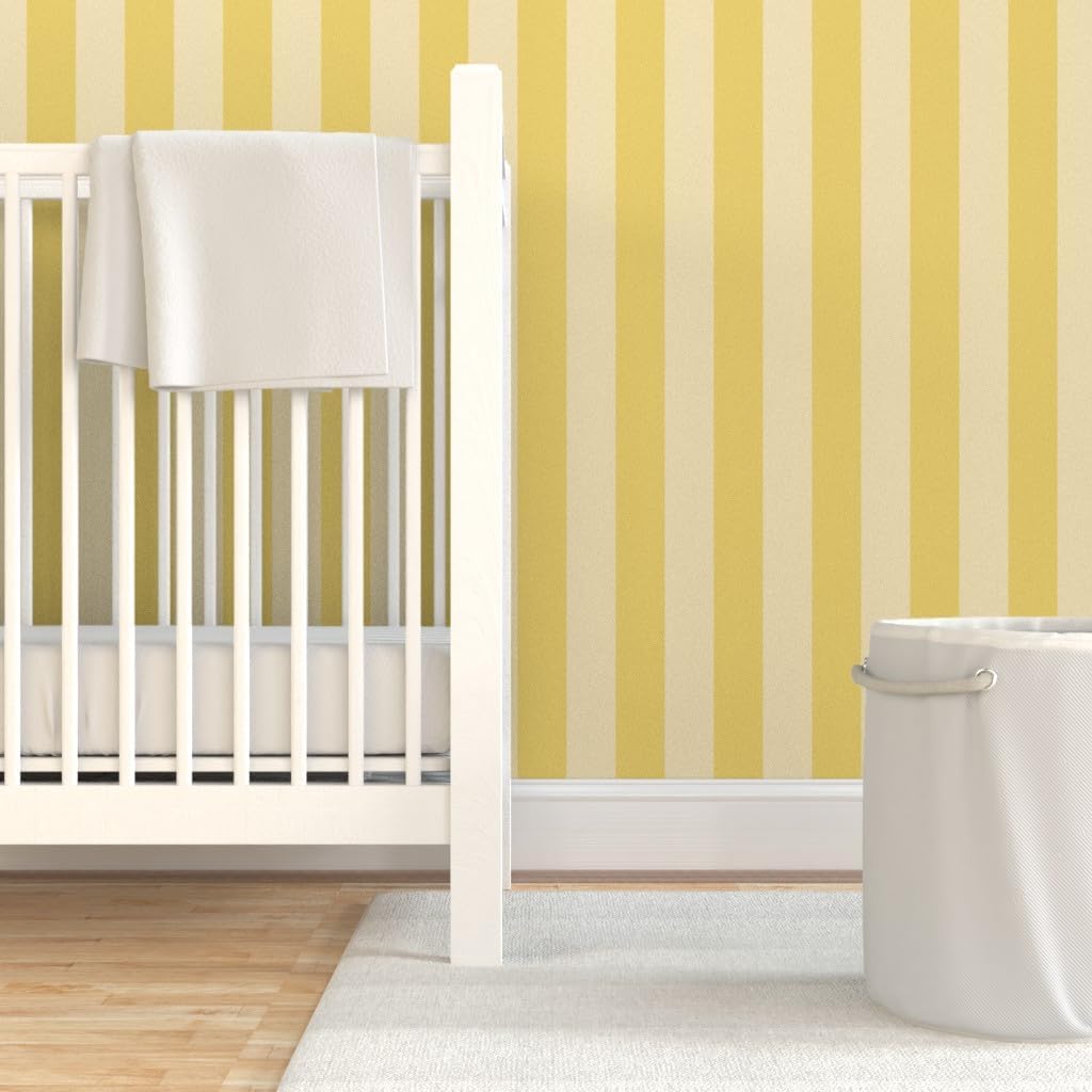 Yellow Stripes Peel and Stick Wallpaper | Roll 24" x 108" | Wide Stripe Pastel Bright Bold Dramatic | Self-adhesive, removable and renter-friendly