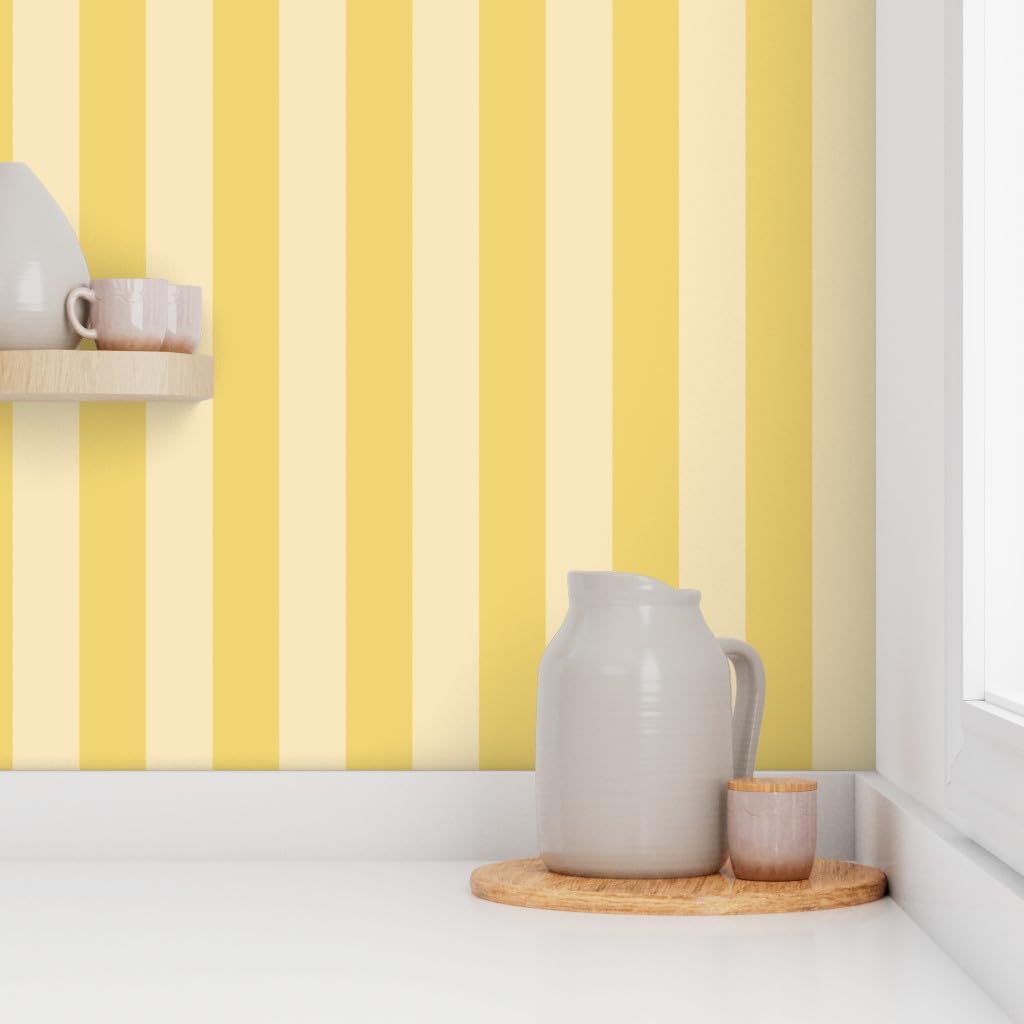 Yellow Stripes Peel and Stick Wallpaper | Roll 24" x 108" | Wide Stripe Pastel Bright Bold Dramatic | Self-adhesive, removable and renter-friendly