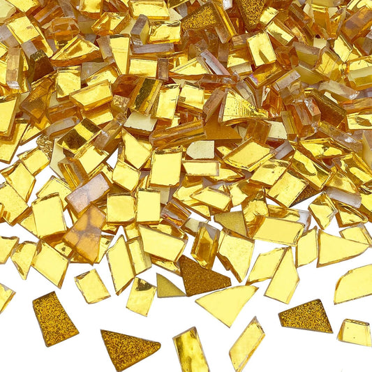 Gold Mixed Irregular Glass Mosaic Tiles for Art Crafts, 9oz Value Pack Mosaic Making Supplies, Glass Mosaic Kits for Adults