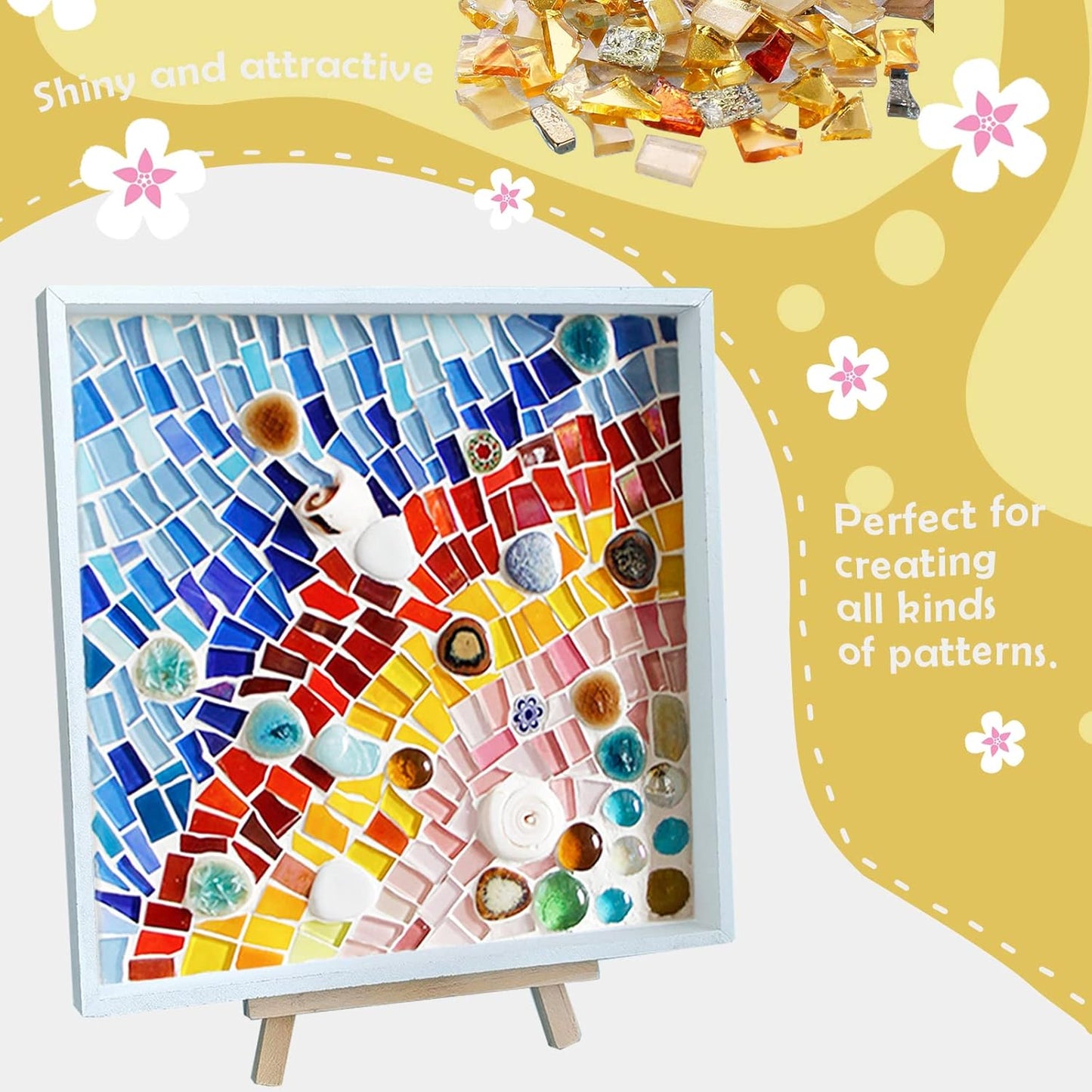 Gold Mixed Irregular Glass Mosaic Tiles for Art Crafts, 9oz Value Pack Mosaic Making Supplies, Glass Mosaic Kits for Adults
