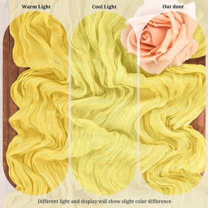 3 Pack Light Yellow Table Runner 17x108 Inch Cheesecloth Table Runner Boho Gauze Table Runners Romantic Rustic Fabric Cheese Cloth Table Runners for Wedding Party Baby Shower Birthday Home Decor