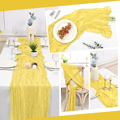 3 Pack Light Yellow Table Runner 17x108 Inch Cheesecloth Table Runner Boho Gauze Table Runners Romantic Rustic Fabric Cheese Cloth Table Runners for Wedding Party Baby Shower Birthday Home Decor