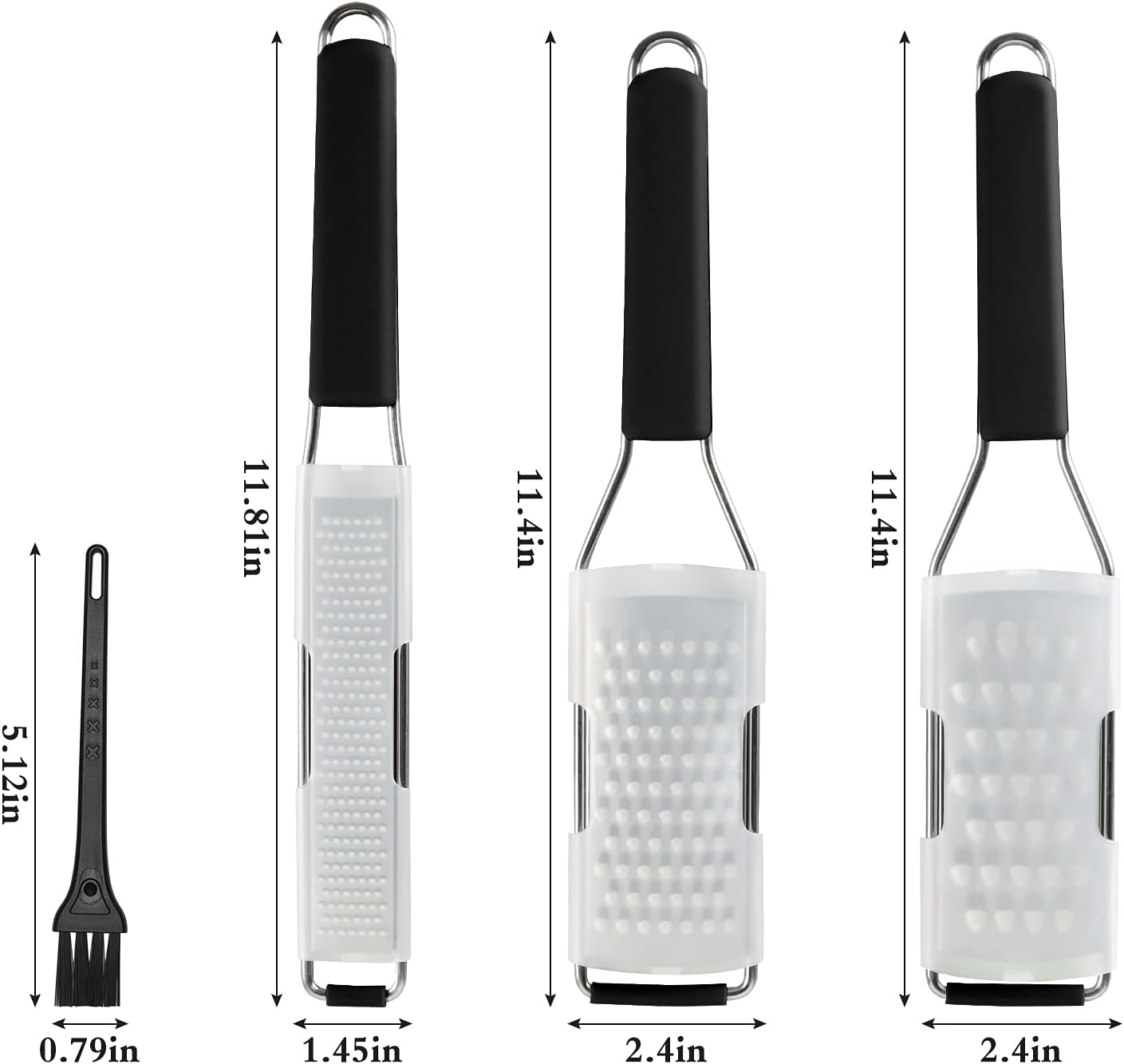Lemon Zester Grater Three-piece Suit - Heavy Duty Kitchen Tool for Parmesan Cheese, Ginger, Garlic, Nutmeg, Chocolate, Vegetables，Fruits，Stainless Steel Grater Dishwasher Safe Black