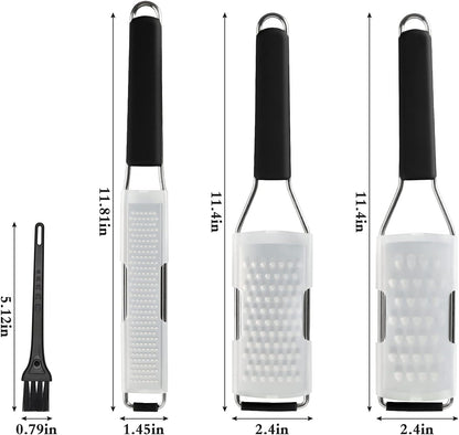 Lemon Zester Grater Three-piece Suit - Heavy Duty Kitchen Tool for Parmesan Cheese, Ginger, Garlic, Nutmeg, Chocolate, Vegetables，Fruits，Stainless Steel Grater Dishwasher Safe Black