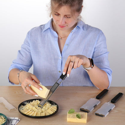Lemon Zester Grater Three-piece Suit - Heavy Duty Kitchen Tool for Parmesan Cheese, Ginger, Garlic, Nutmeg, Chocolate, Vegetables，Fruits，Stainless Steel Grater Dishwasher Safe Black