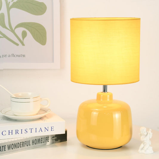 Oslo Small Ceramic Table Lamp for Living Room and Bedroom,Modern Kids Night Table Lamp,Φ7.09×H13.39IN,Bulb Excluded,Yellow