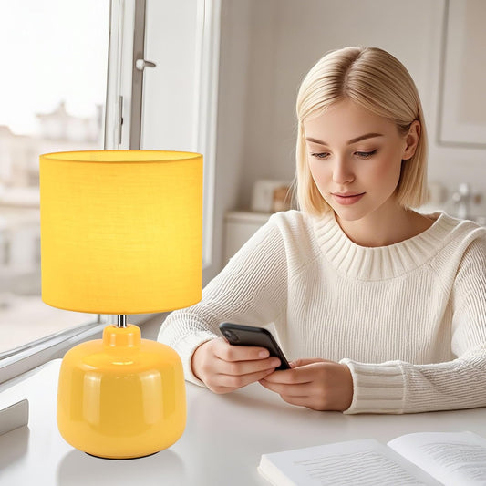 Oslo Small Ceramic Table Lamp for Living Room and Bedroom,Modern Kids Night Table Lamp,Φ7.09×H13.39IN,Bulb Excluded,Yellow