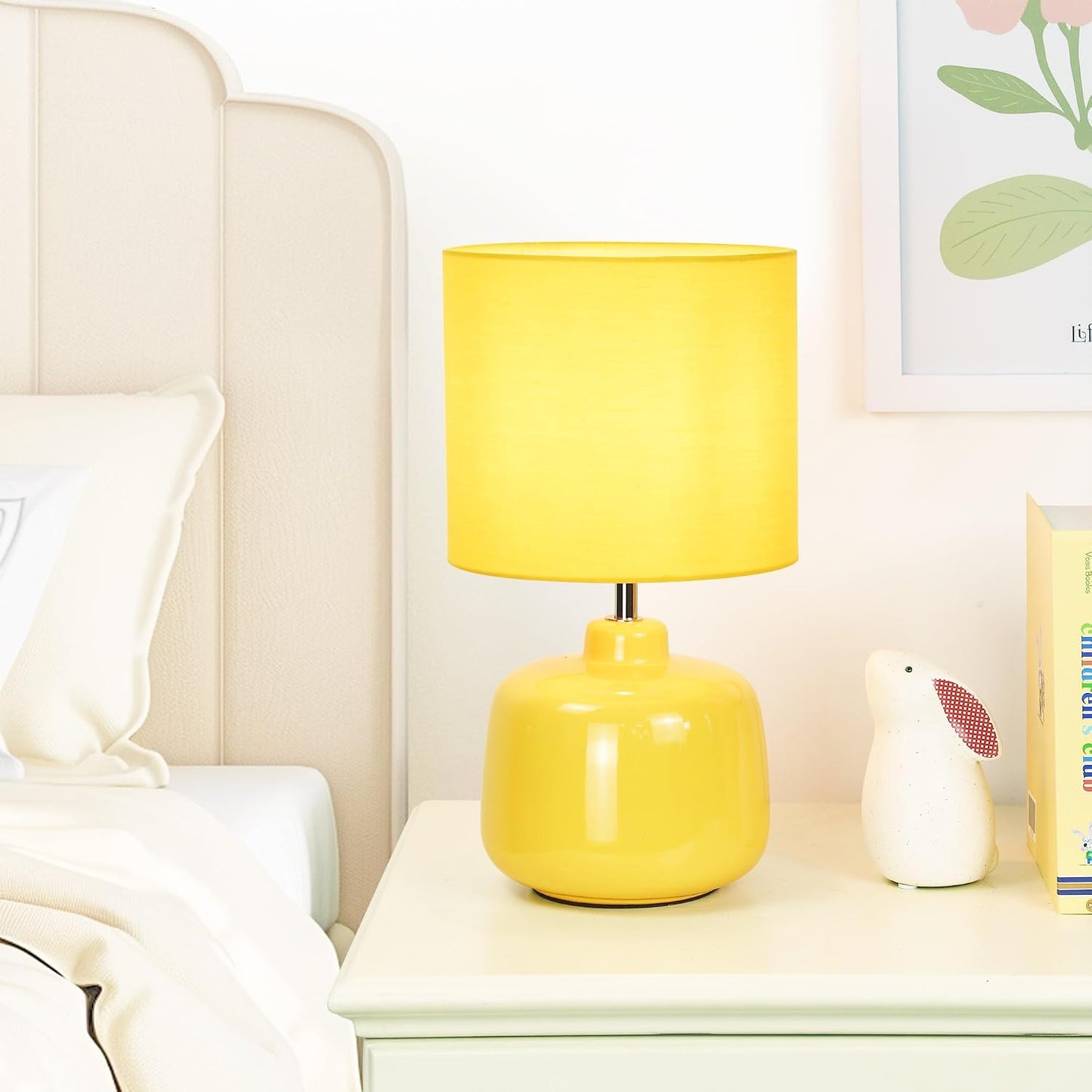 Oslo Small Ceramic Table Lamp for Living Room and Bedroom,Modern Kids Night Table Lamp,Φ7.09×H13.39IN,Bulb Excluded,Yellow