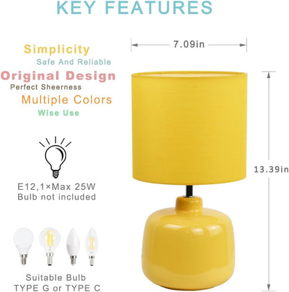Oslo Small Ceramic Table Lamp for Living Room and Bedroom,Modern Kids Night Table Lamp,Φ7.09×H13.39IN,Bulb Excluded,Yellow