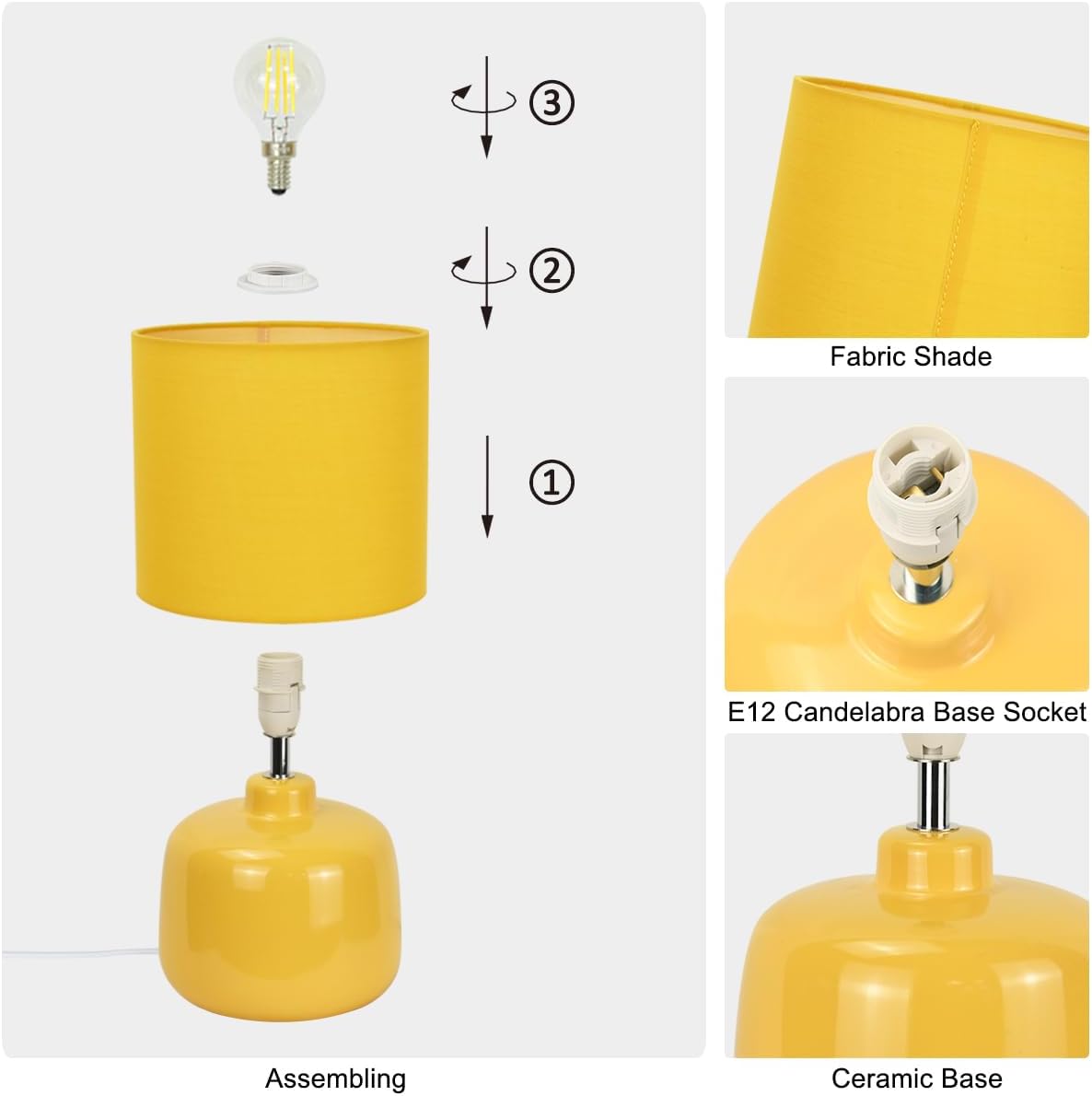 Oslo Small Ceramic Table Lamp for Living Room and Bedroom,Modern Kids Night Table Lamp,Φ7.09×H13.39IN,Bulb Excluded,Yellow