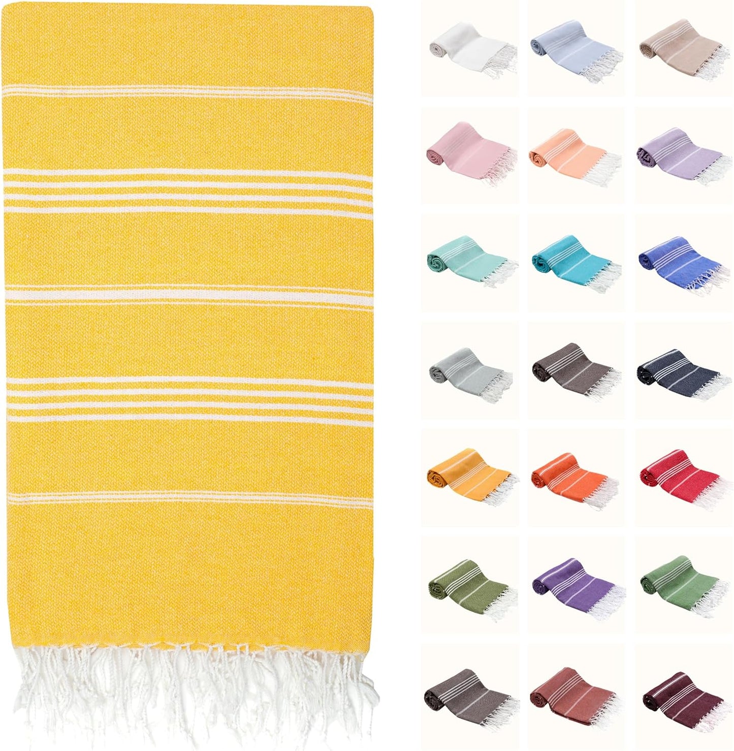 Turkish Beach Towel – Oversized 100% Cotton, Quick-Dry, Absorbent, Sand-Free Blanket 72x40 – XL, Lightweight Pool Towel for Adults, Women, Men – Sand Resistant & Perfect Travel (Yellow)