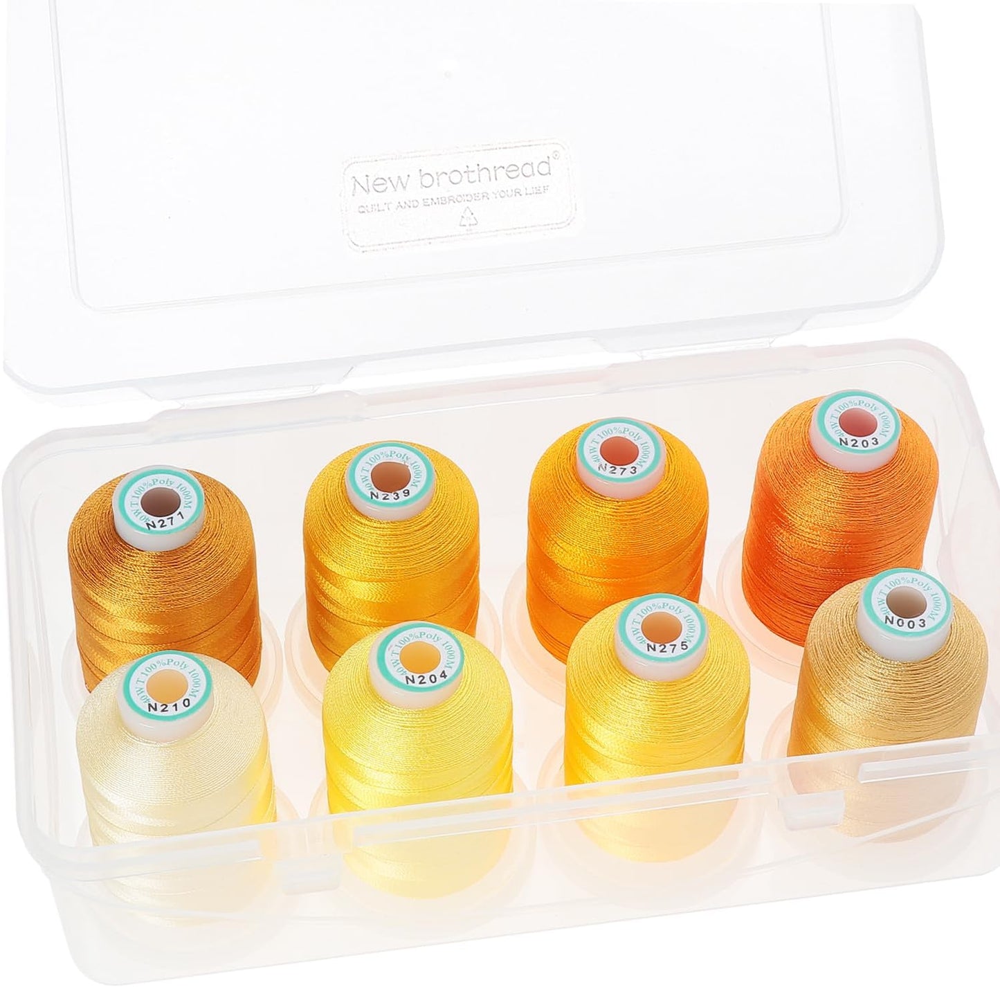 8 Spools Embroidery Machine Thread with Box -Different Yellow | 100% Polyester, Snap Spools to Lock Thread Tails, 1000M (1100Y) Each Spool, Used for for Embroidery & Quilting