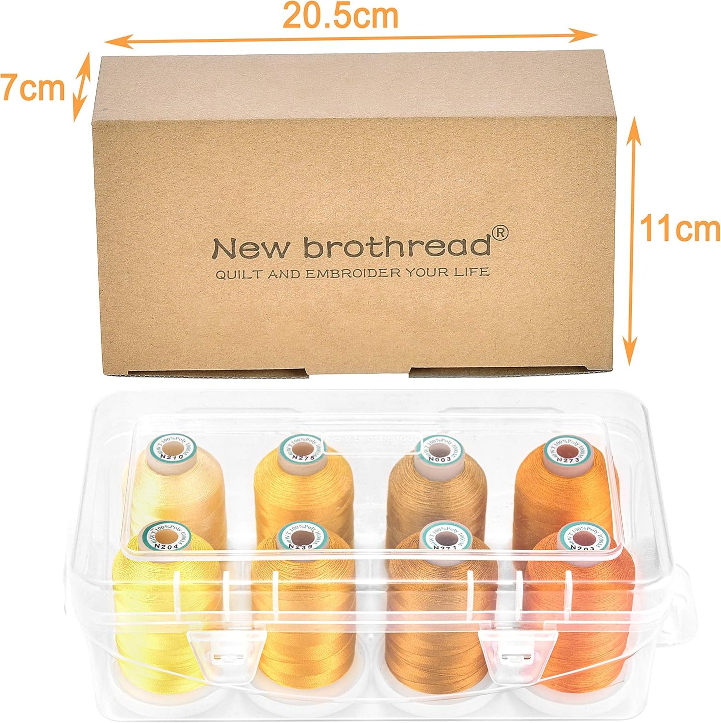 8 Spools Embroidery Machine Thread with Box -Different Yellow | 100% Polyester, Snap Spools to Lock Thread Tails, 1000M (1100Y) Each Spool, Used for for Embroidery & Quilting
