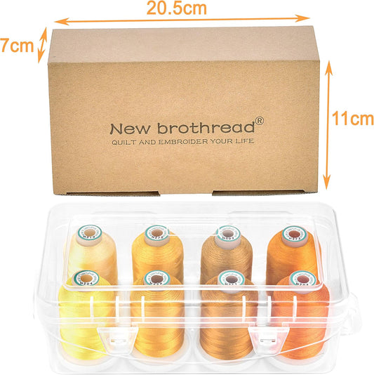 8 Spools Embroidery Machine Thread with Box -Different Yellow | 100% Polyester, Snap Spools to Lock Thread Tails, 1000M (1100Y) Each Spool, Used for for Embroidery & Quilting