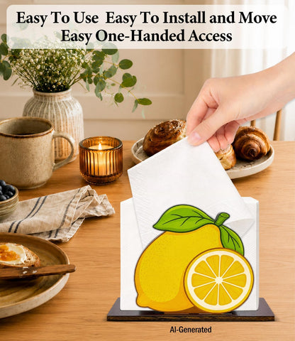 Cute Lemon Wooden Napkin Holder for Table Summer Yellow Lemon Wood Napkin Dispenser for Home Kitchen Dining Room Decor Napkins Tissue Holder