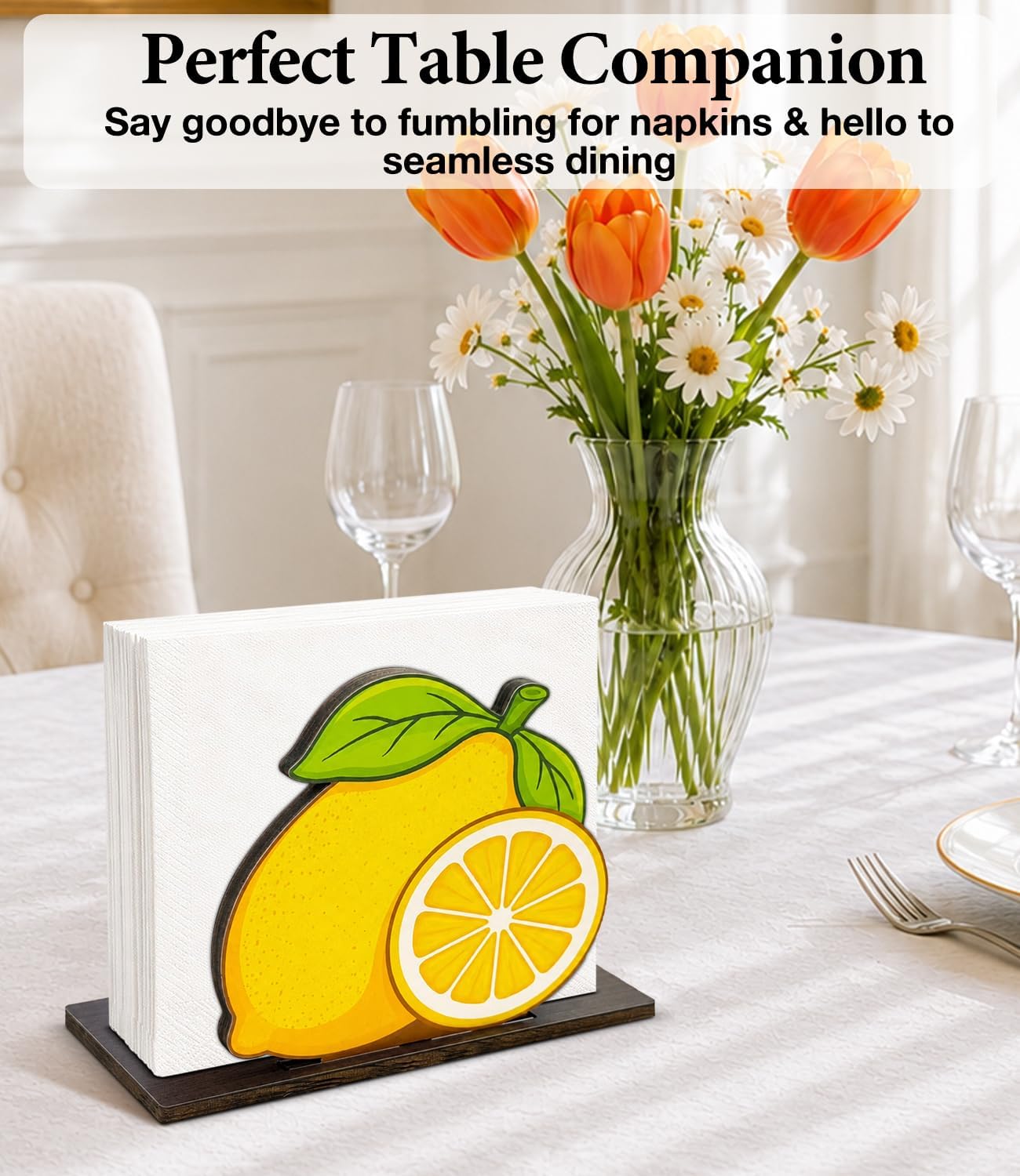 Cute Lemon Wooden Napkin Holder for Table Summer Yellow Lemon Wood Napkin Dispenser for Home Kitchen Dining Room Decor Napkins Tissue Holder