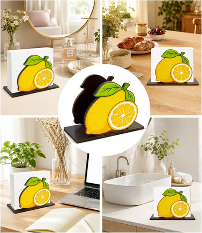 Cute Lemon Wooden Napkin Holder for Table Summer Yellow Lemon Wood Napkin Dispenser for Home Kitchen Dining Room Decor Napkins Tissue Holder