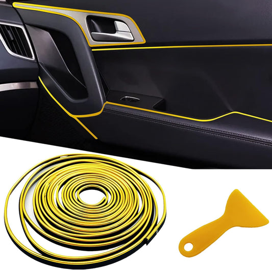 Car Interior Trim Strips,Universal 33ft Car Electroplating Decoration Styling Door Dashboard, Flexible Interior Trim Accessories with Installing Tool(Yellow)