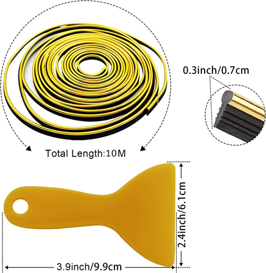 Car Interior Trim Strips,Universal 33ft Car Electroplating Decoration Styling Door Dashboard, Flexible Interior Trim Accessories with Installing Tool(Yellow)