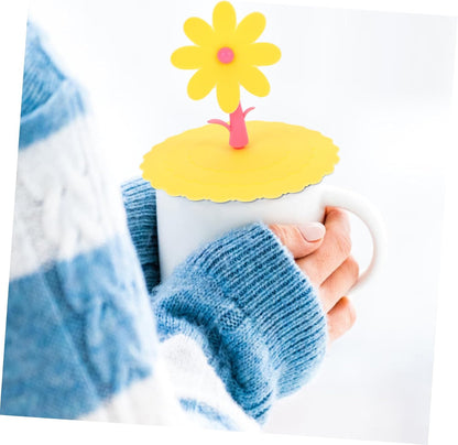 1Pc Silicone Flower Shape Cup Lid Light Yellow Chrysanthemum Cover for Mugs Leakage Design Reusable and for Tea and Cups Great Present Choice