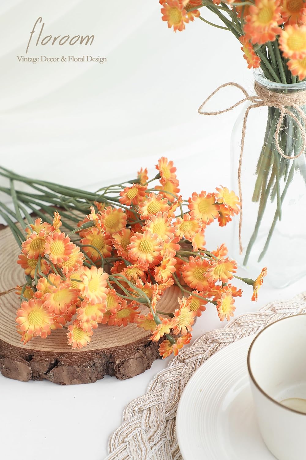 24pcs Yellow Small Artificial Flowers Faux Silk Daisies Fake Wildflowers with Stems for DIY Wedding Bouquets Floral Arrangements Party Decor Centerpieces Decorations (Vase Not Included)