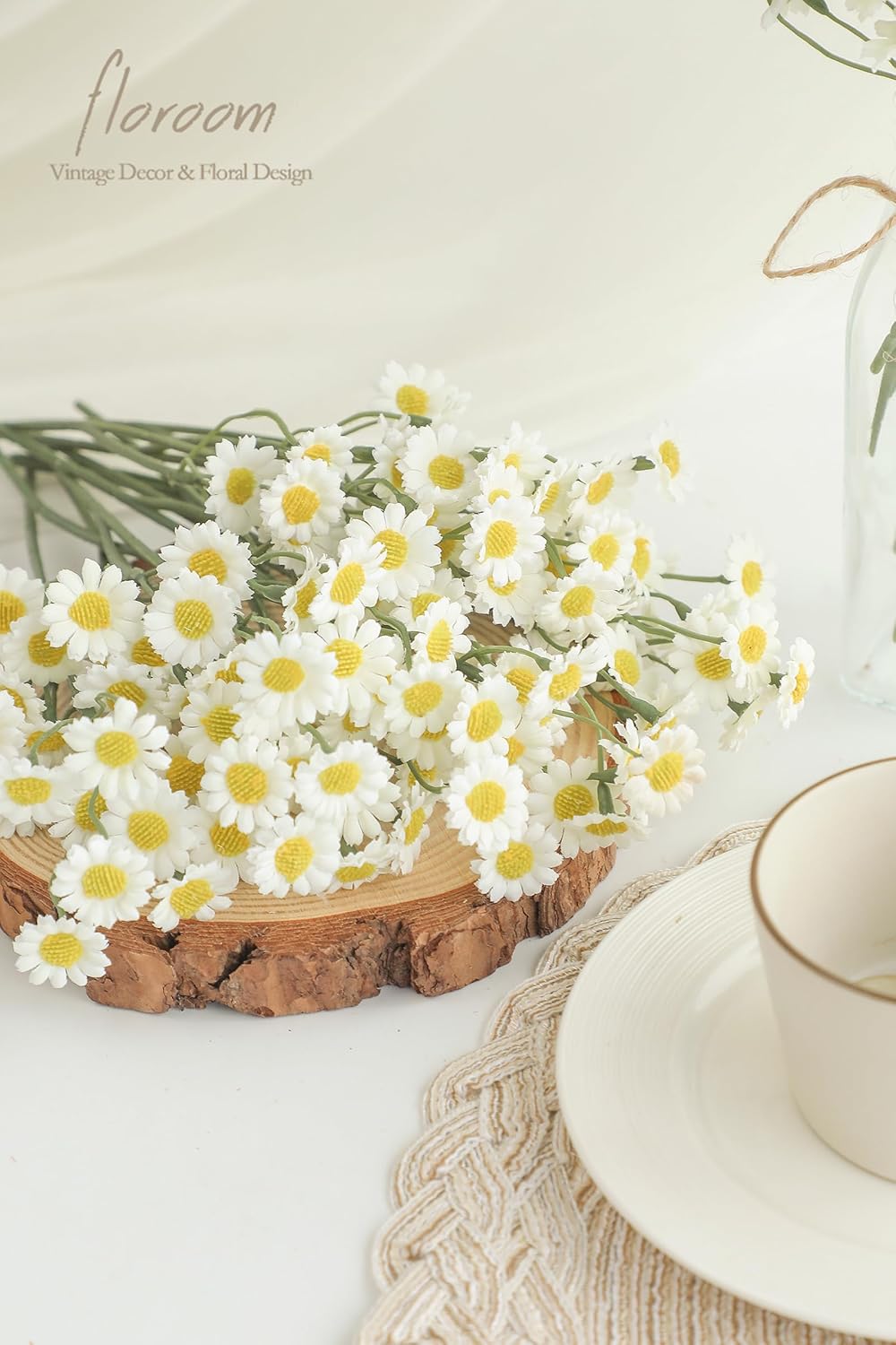 24pcs Yellow Small Artificial Flowers Faux Silk Daisies Fake Wildflowers with Stems for DIY Wedding Bouquets Floral Arrangements Party Decor Centerpieces Decorations (Vase Not Included)