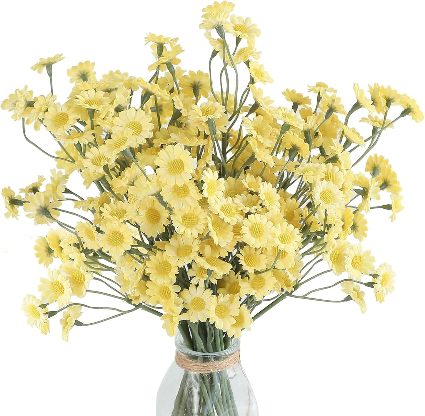24pcs Yellow Small Artificial Flowers Faux Silk Daisies Fake Wildflowers with Stems for DIY Wedding Bouquets Floral Arrangements Party Decor Centerpieces Decorations (Vase Not Included)